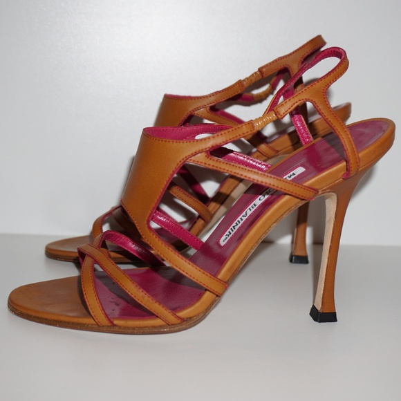 Manolo Blahnik Brown Leather Sandal with Heel - Picture 1 of 6